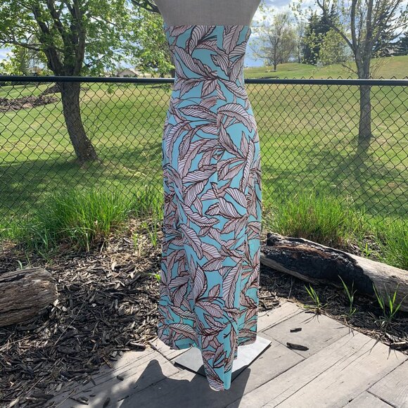 Vintage Y2K XOXO Strapless Jersey Knit Tropical Print Maxi Dress - Picture 7 of 16